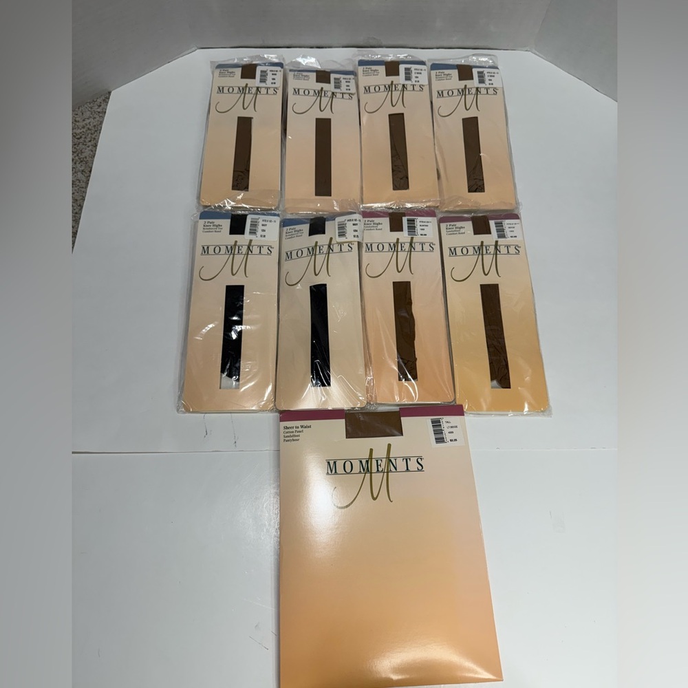 Vintage Moments Hosiery Lot – 9 New Packs – Sheer Knee Highs & Pantyhose – new